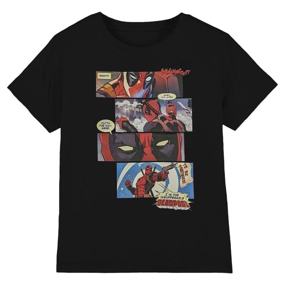 Deadpool Unisex Adult Comic Strips T-Shirt / Black
